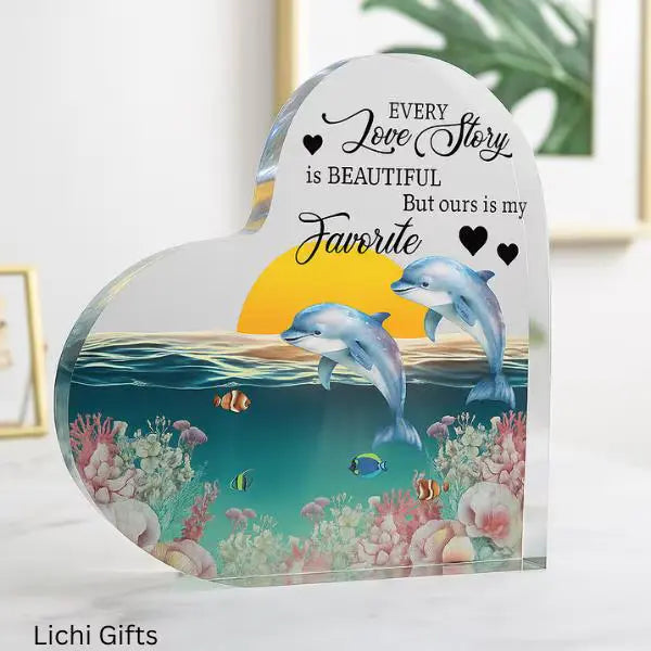 Customized Dolphin Theme Heartwarming Acrylic Décor - Desktop Display - Birthday Gift Idea - Personalized Acrylic Desktop Décor Lichi Gifts