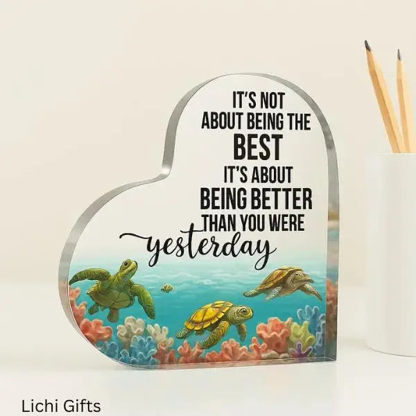 Customized New Beginnings Sea Turtle Acrylic Plaque - Personalized Inspirational Quote Gift - Beach Themed Décor for Home Lichi Gifts