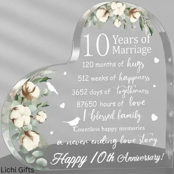 10th Anniversary Gift – Acrylic Heart Keepsake – Wedding Gift for Wife Husband - Girlfriend or Boyfriend Lichi Gifts