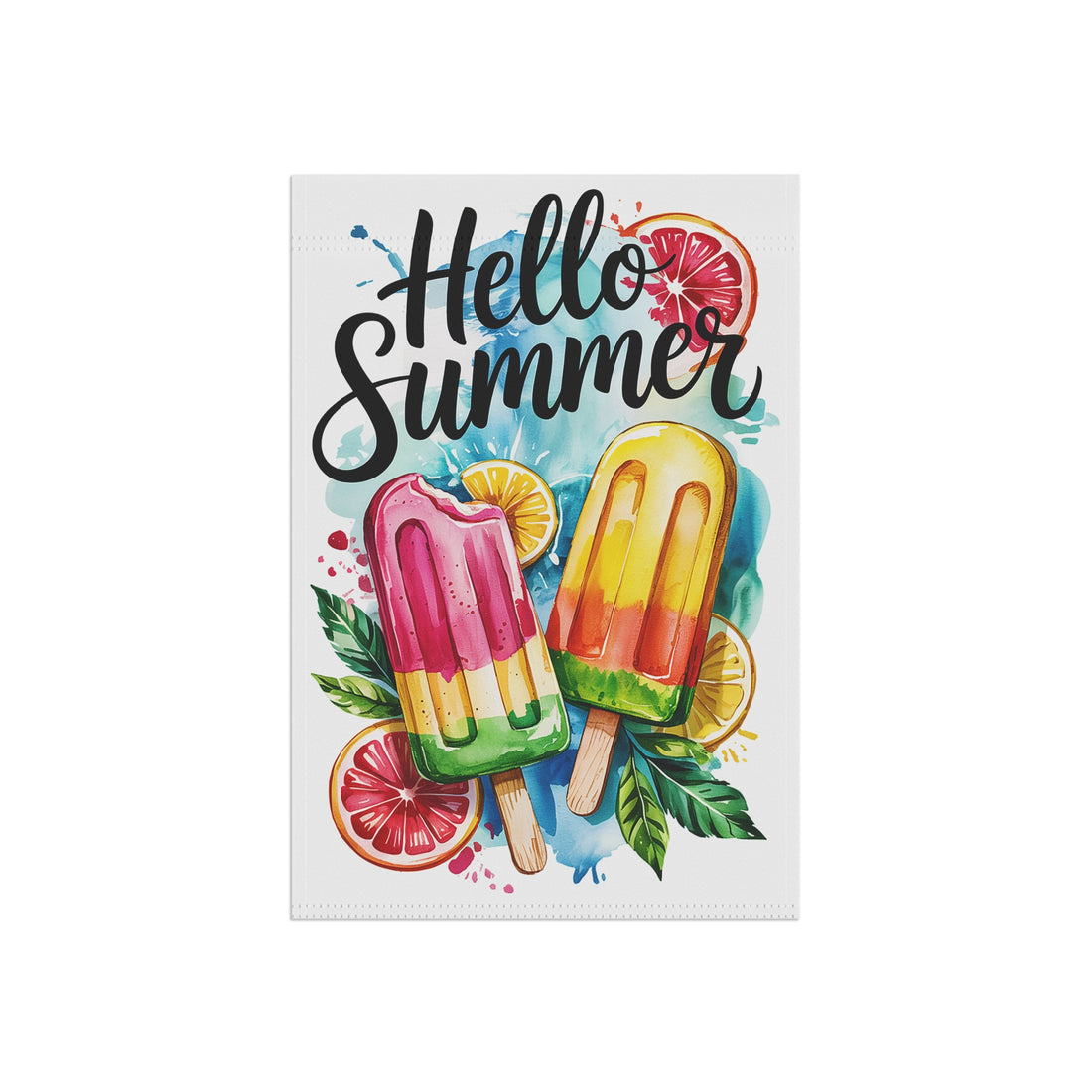 “Hello Summer” Garden Flag – Vibrant Popsicle Design