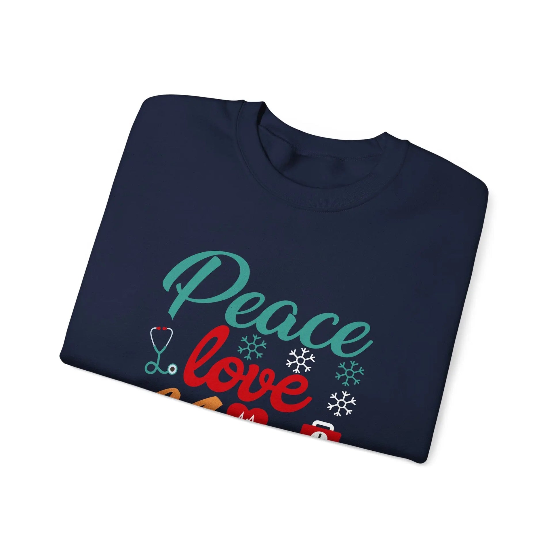 Peace, Love, Nurse Sweatshirt | Unisex Crewneck, Gift for Nurses, Cute Medical Apparel, Holiday Sweatshirt, Nurse Appreciation Printify