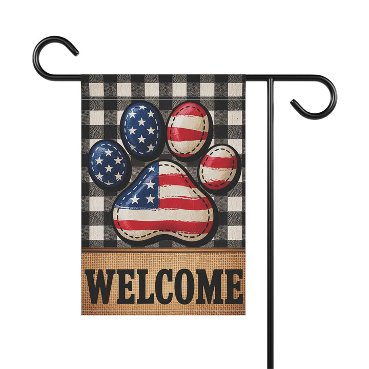 Patriotic Garden Banner, Welcome Paw Print Flag, 4th of July Outdoor Decor, American Flag Garden Flag, Pet Lovers Home Decoration