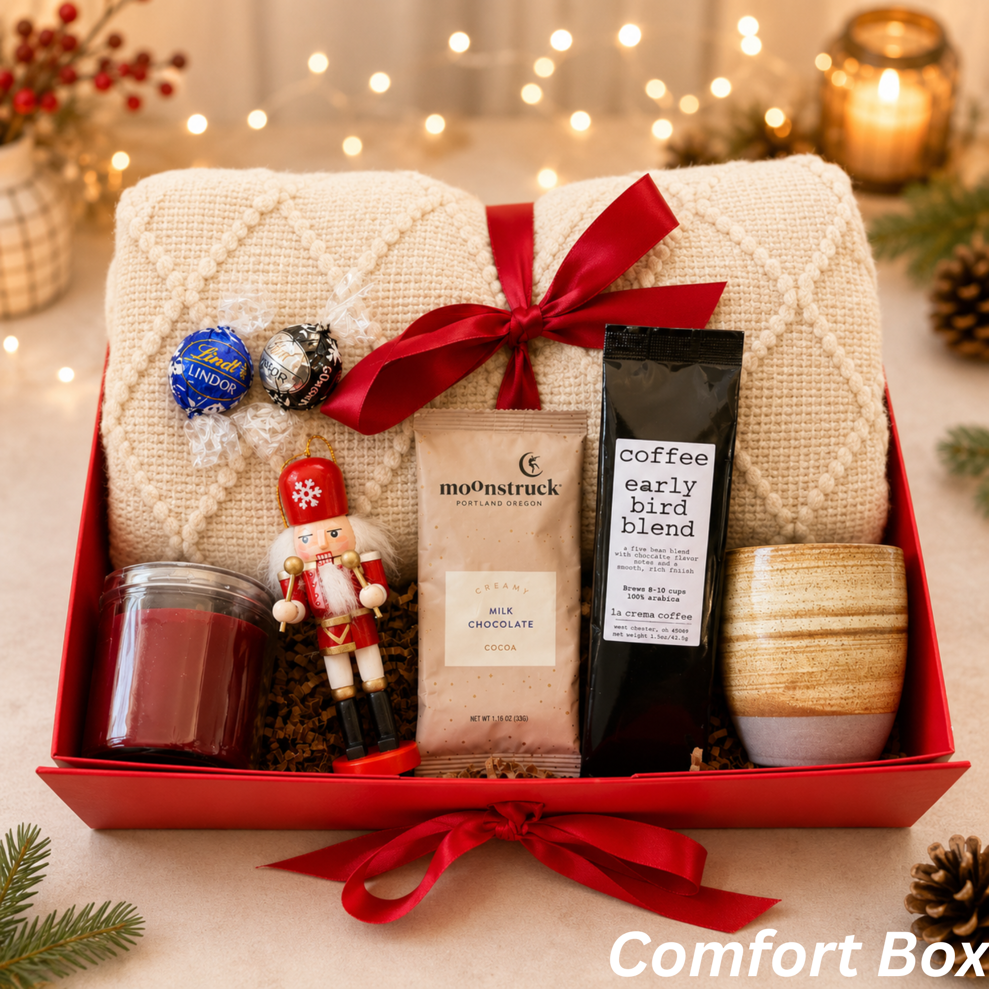Christmas Care Package Gift Box – Blanket, Coffee & Hot Cocoa