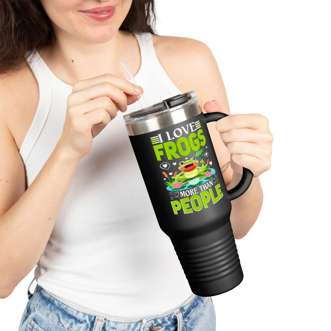 I Love Frogs Insulated Travel Mug, 40oz - Perfect for Nature Lovers, Eco-Friendly, Great Gift for Birthdays, Camping, Outdoor Adventures Printify
