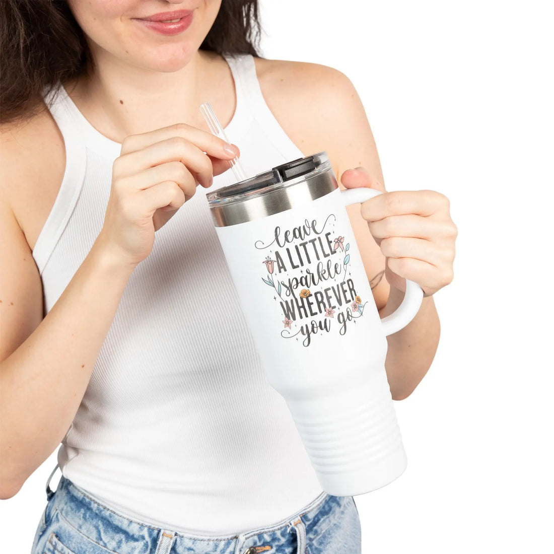 Insulated Travel Mug - Leave a Little Sparkle Wherever You Go | 40oz Adventure Mug, Gift for Travelers, Coffee Lover, Road Trip [...] Printify