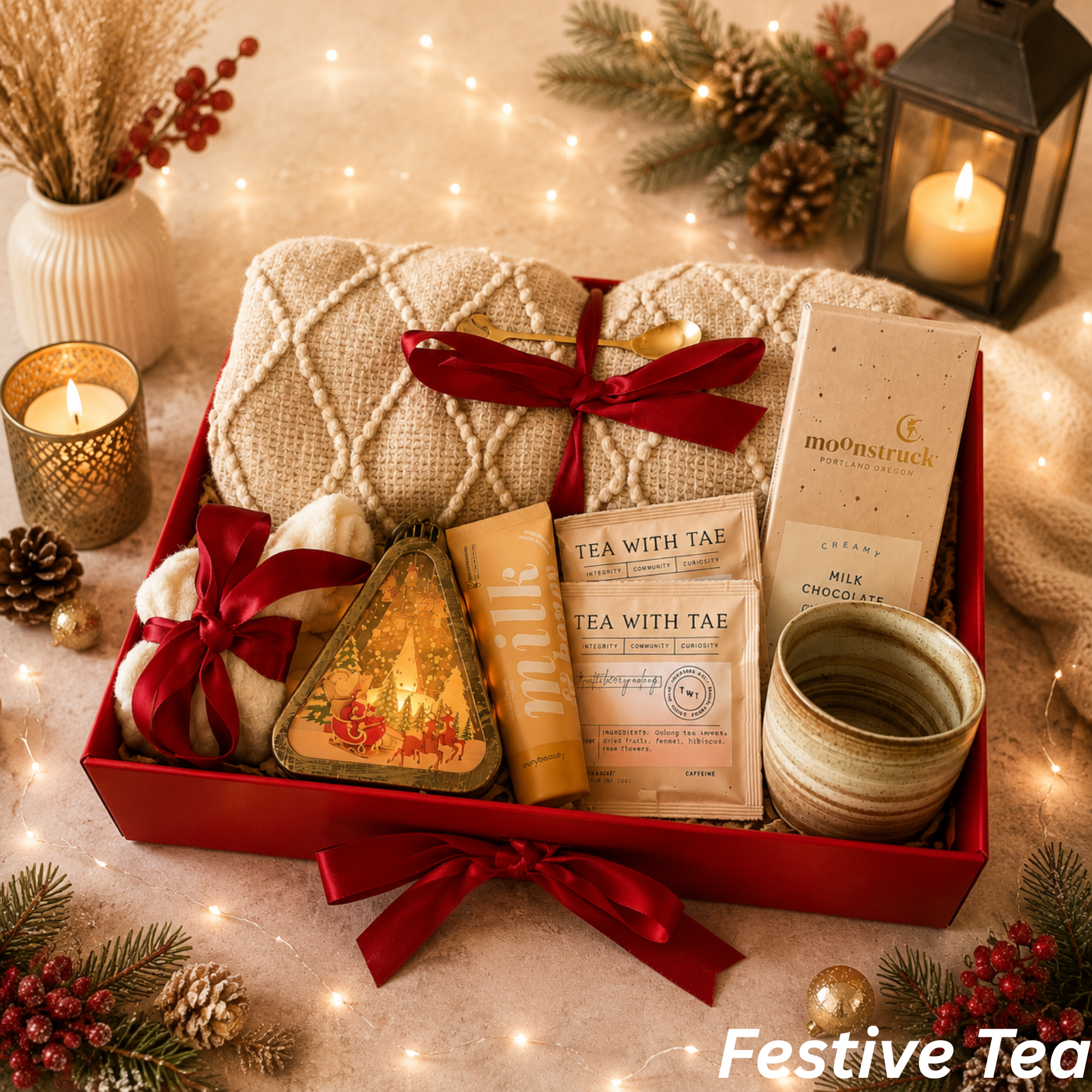Christmas Tea Gift Box – Cozy Blanket, Chocolate & Self Care