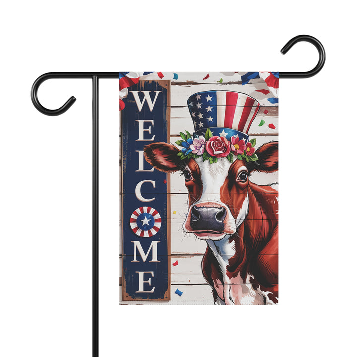Patriotic Welcome Cow Garden Flag – Festive Country Decor