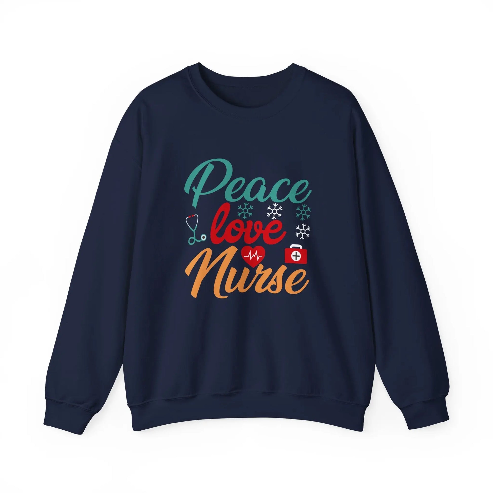 Peace, Love, Nurse Sweatshirt | Unisex Crewneck, Gift for Nurses, Cute Medical Apparel, Holiday Sweatshirt, Nurse Appreciation Printify