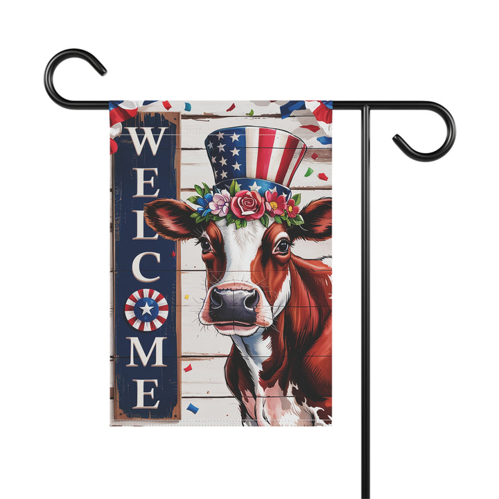 Patriotic Welcome Cow Garden Flag – Festive Country Decor