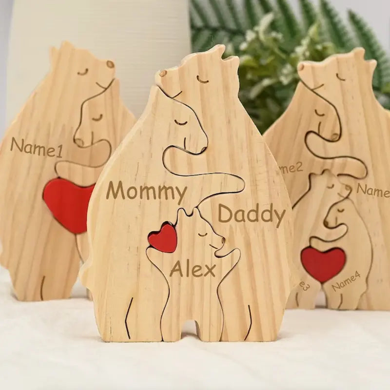 Custom Wooden Bear Puzzle | Family Puzzle Keepsake | Family Hug Puzzle | Hugging Bear Family | Engraved Wood Bear | Baby Announcement Puzzle Lichi Gifts