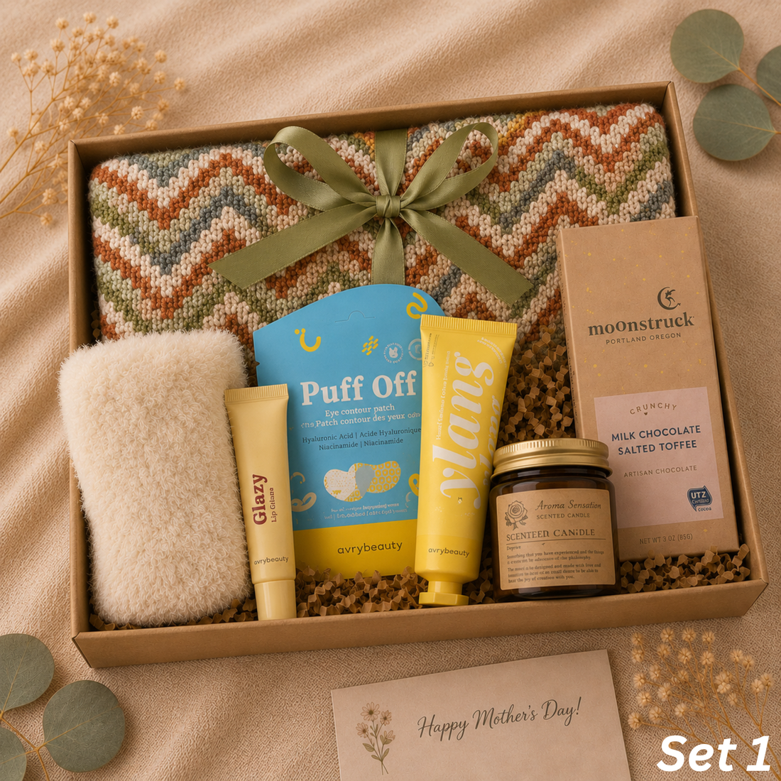 Mother's Day Pamper Gift Box — Sage Chevron Self-Care Set Lichi Gifts