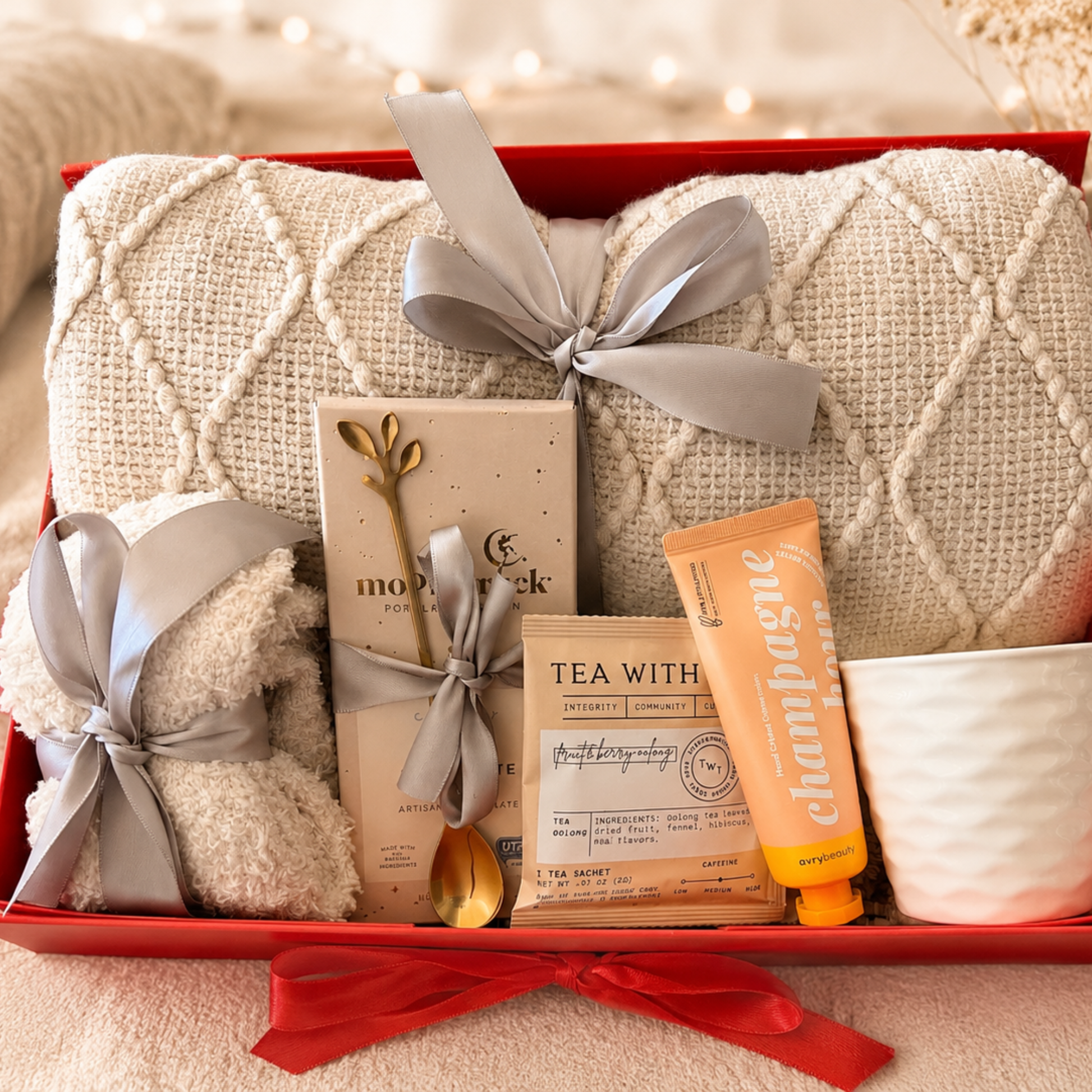 Cozy Night In Gift Box for Women | Luxury Comfort Set with Blanket, Chocolate, Tea & Hand Cream Lichi Gifts