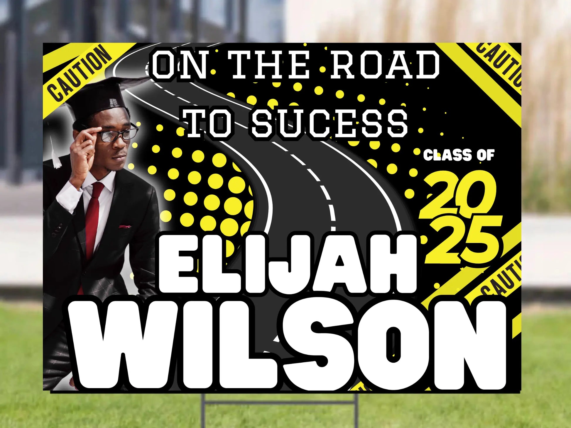 Custom Graduation Ceremony Photo Banner – Class of 2026 Sign with Gold Ribbon & Name Lichi Gifts