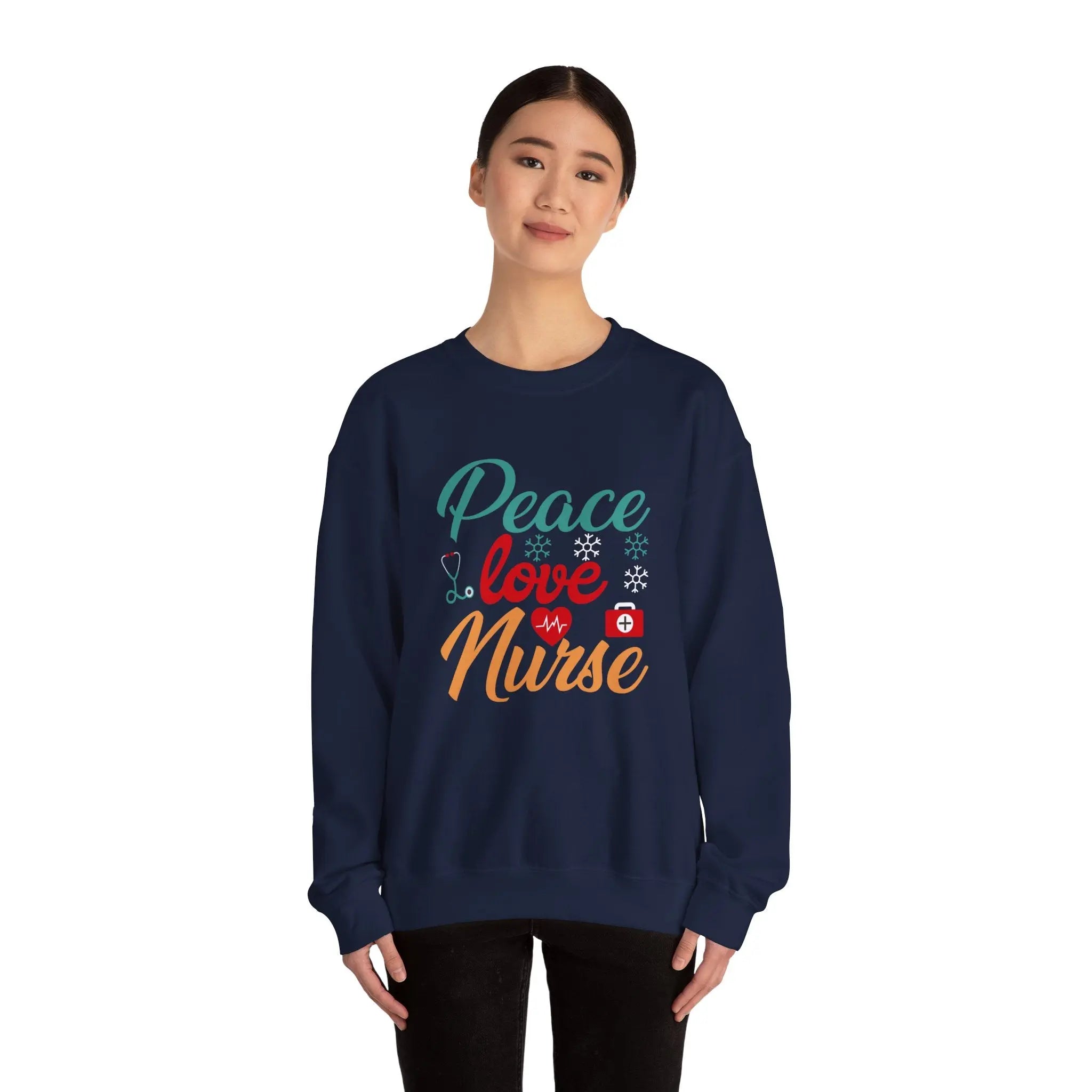 Peace, Love, Nurse Sweatshirt | Unisex Crewneck, Gift for Nurses, Cute Medical Apparel, Holiday Sweatshirt, Nurse Appreciation Printify