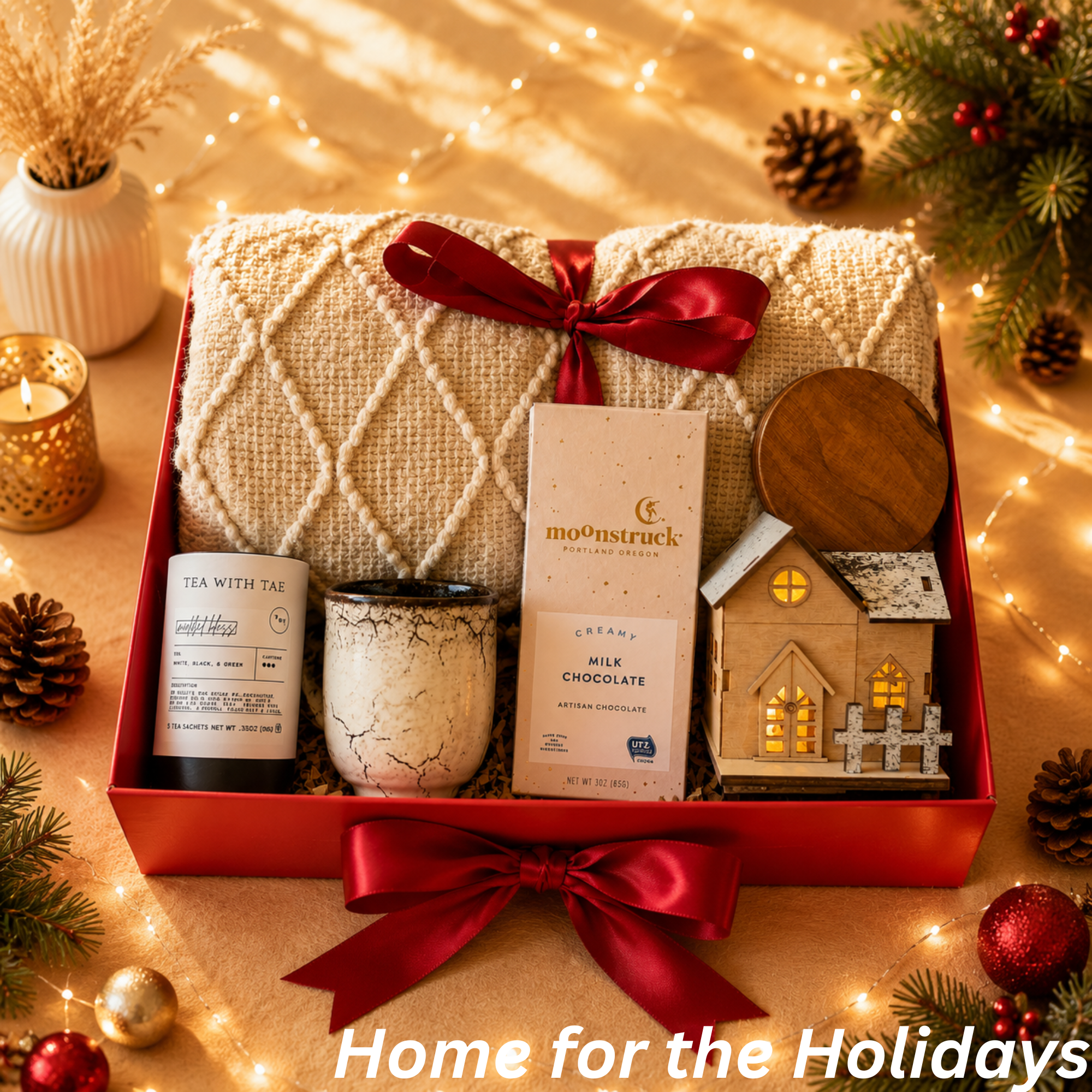 Holiday Housewarming Gift Box – Blanket, Tea & Chocolate
