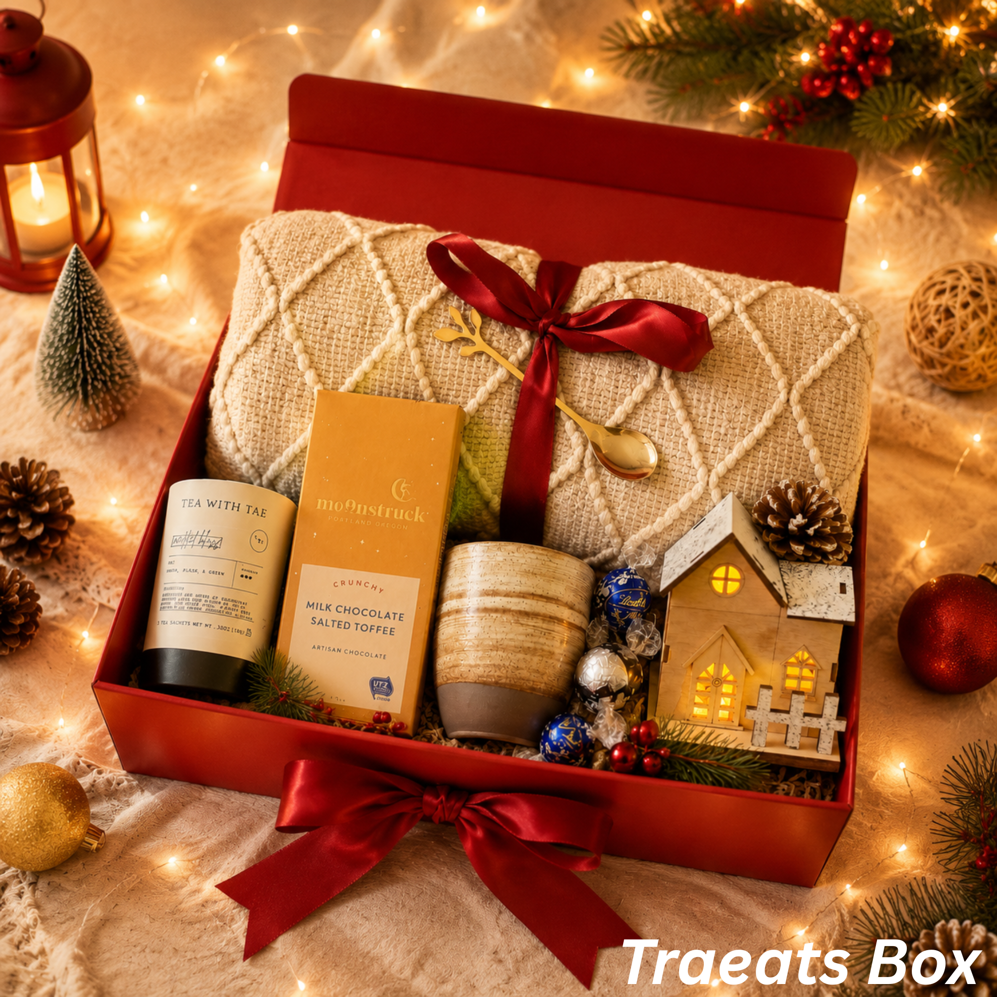 Holiday Treat Gift Box – Tea, Chocolate & Cozy Blanket
