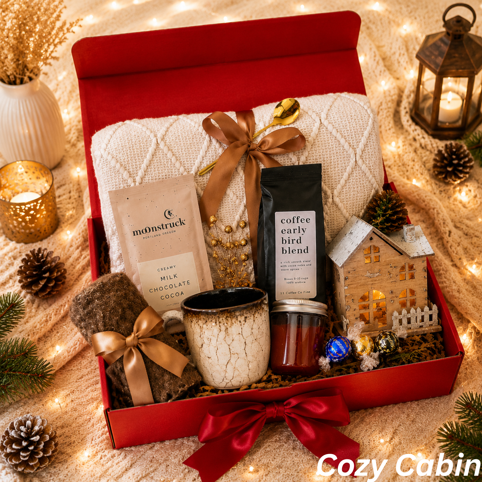 Coffee & Hot Cocoa Gift Box – Cozy Blanket & Holiday Treats