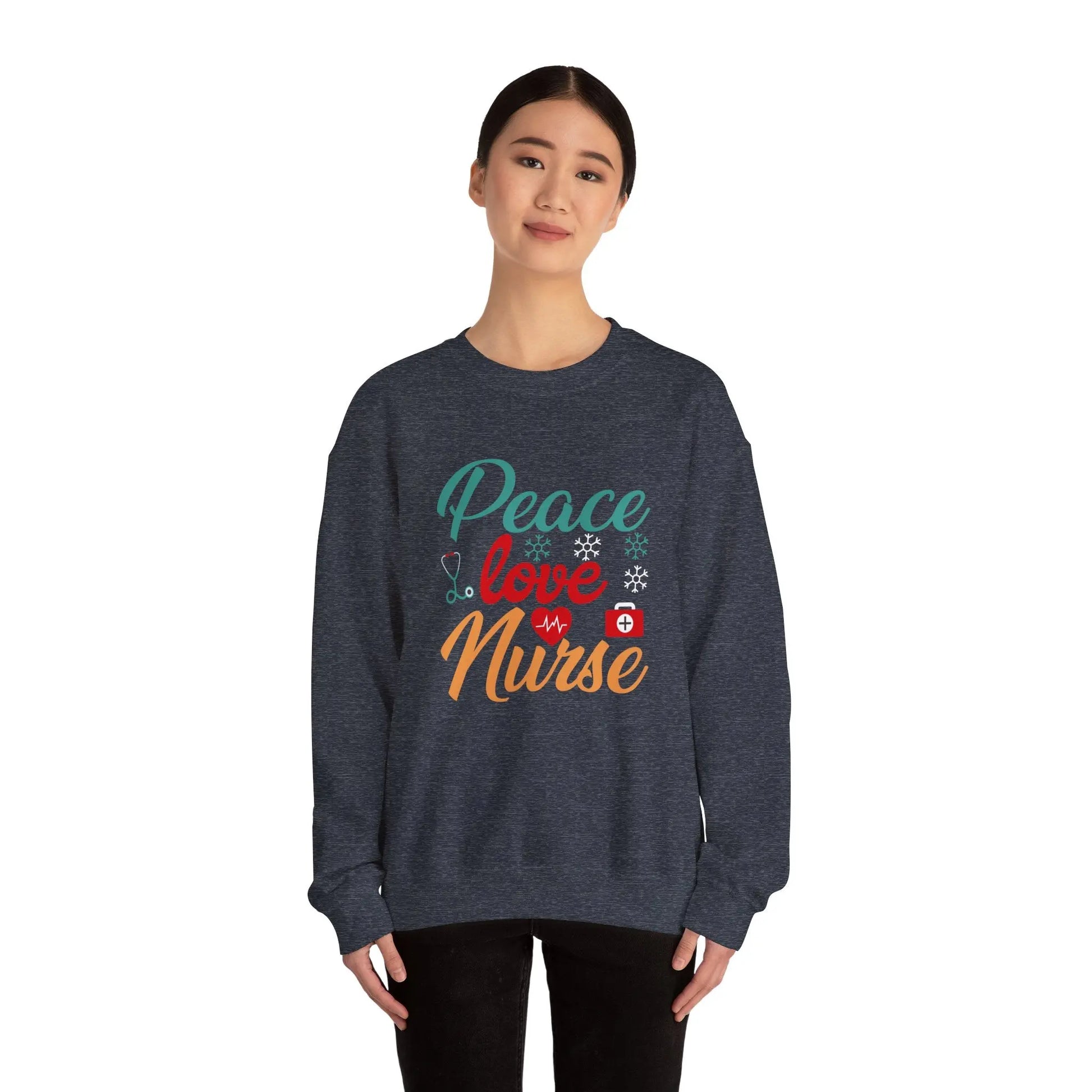 Peace, Love, Nurse Sweatshirt | Unisex Crewneck, Gift for Nurses, Cute Medical Apparel, Holiday Sweatshirt, Nurse Appreciation Printify