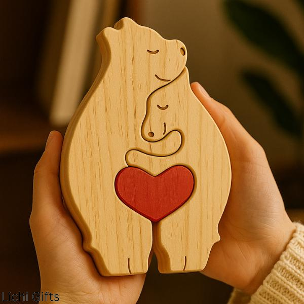 2 Custom Wooden Bear Puzzle | Family Puzzle Keepsake | Family Hug Puzzle | Hugging Bear Family | Engraved Wood Bear | Baby Announcement Puzzle