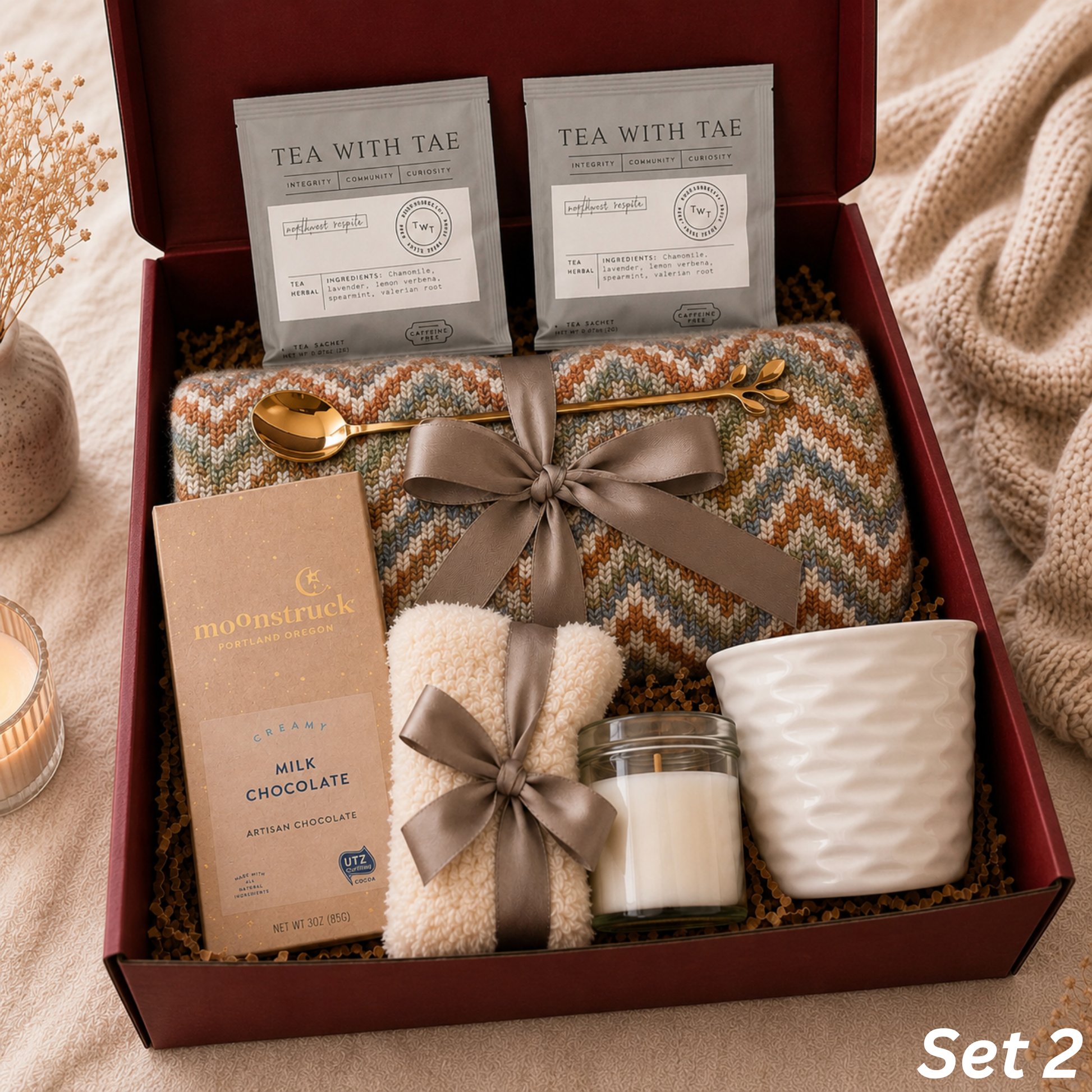 Cozy Care Gift Box — Sage Chevron Comfort & Relaxation Set Lichi Gifts