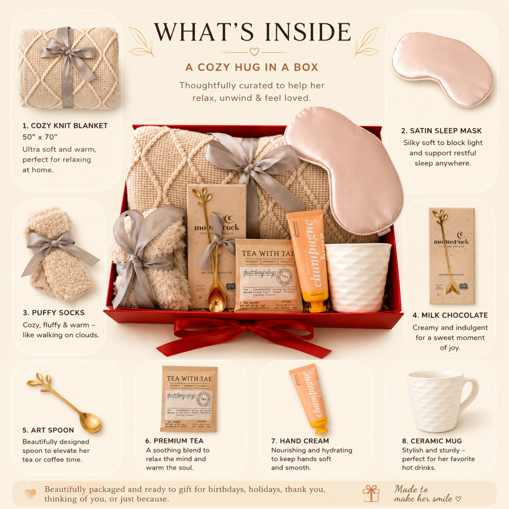 Ultimate Cozy Gift Box for Women | Luxury Self-Care Set with Blanket, Sleep Mask, Chocolate & More Lichi Gifts