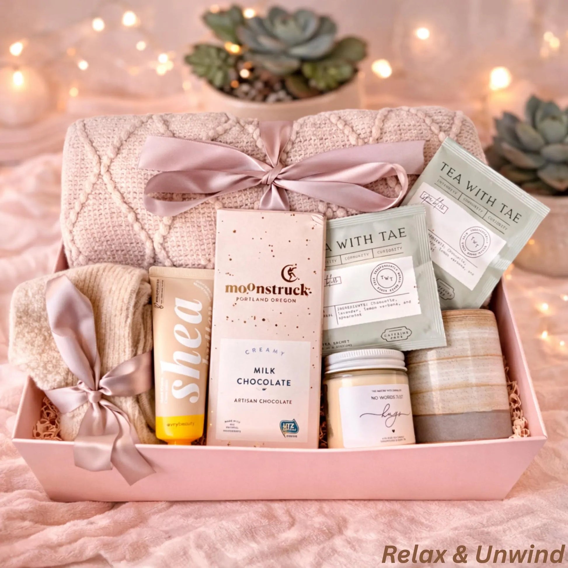 Mother’s Day Gift Box – Cozy Self Care Set with Blanket, Tea, Chocolate & Candle | Gift for Mom Lichi Gifts