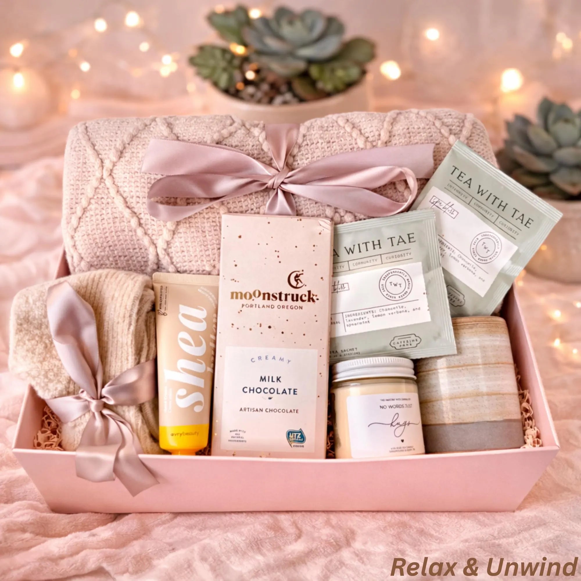 Mother’s Day Gift Box – Cozy Self Care Set with Blanket, Tea, Chocolate & Candle | Gift for Mom Lichi Gifts