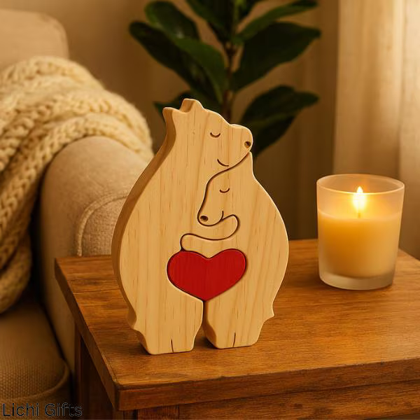 2 Custom Wooden Bear Puzzle | Family Puzzle Keepsake | Family Hug Puzzle | Hugging Bear Family | Engraved Wood Bear | Baby Announcement Puzzle