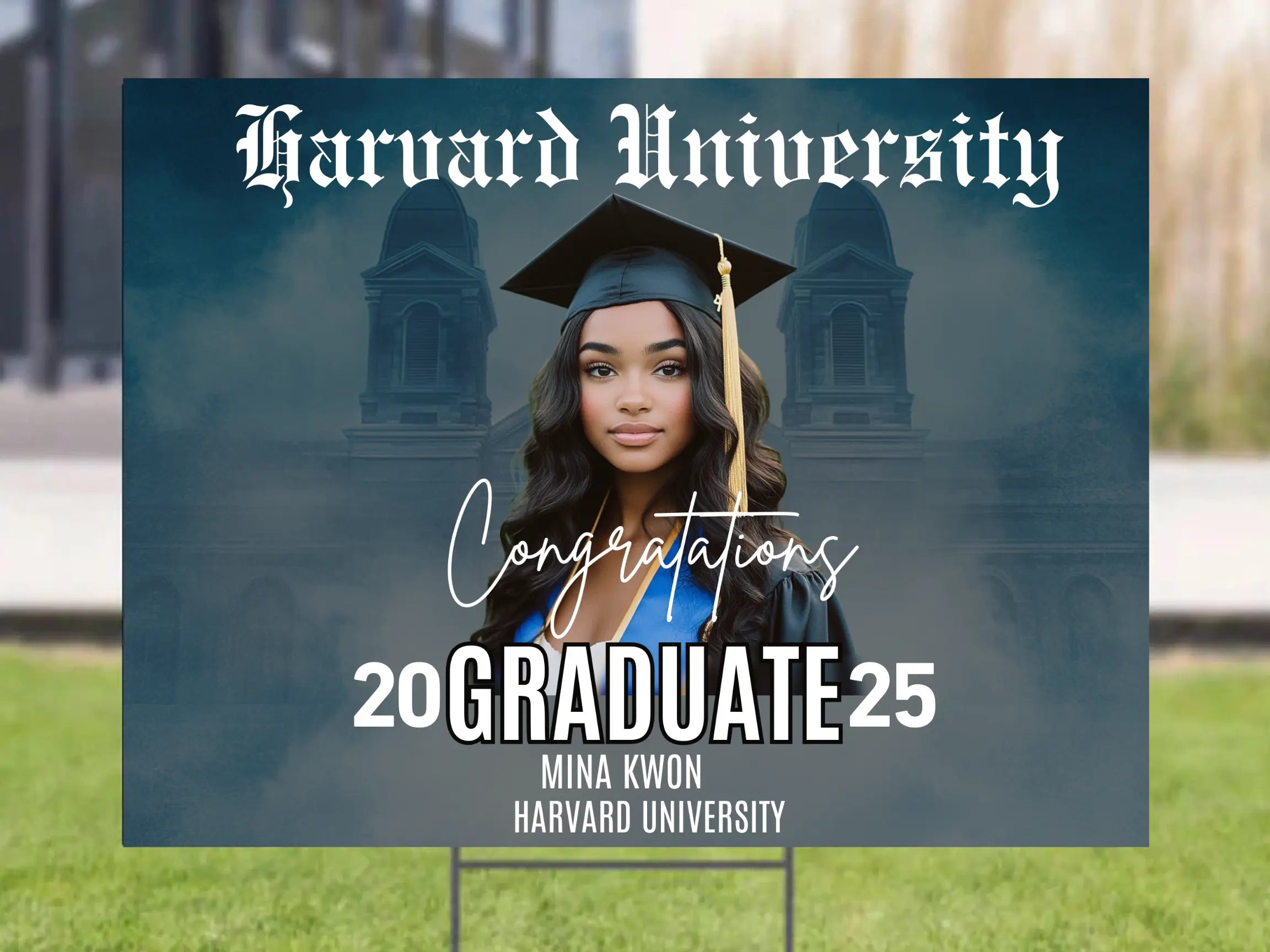 Custom Graduation Yard Sign - Elegant Blue Theme Lichi Gifts