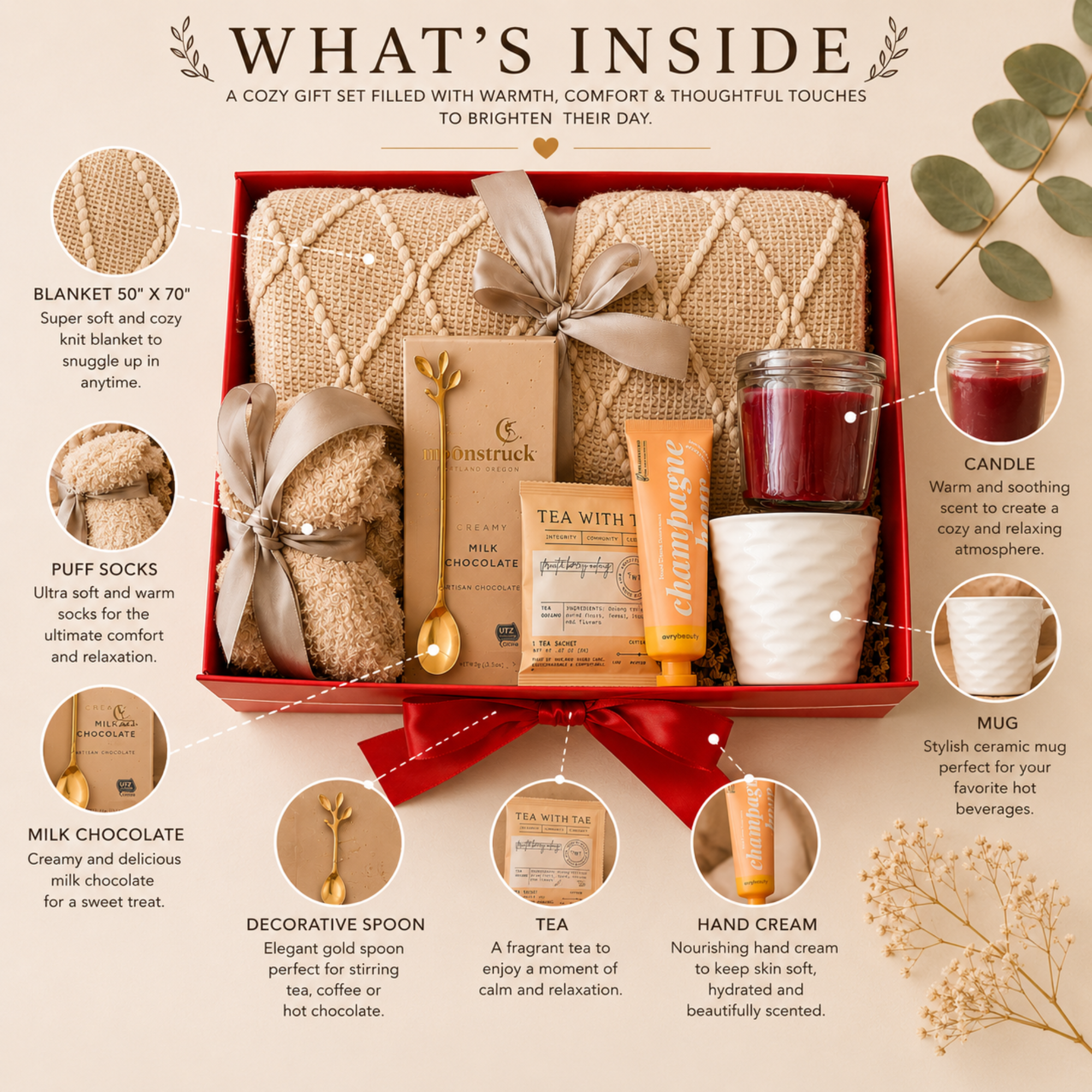 Cozy Hygge Gift Box for Women | Luxury Comfort Set with Blanket, Candle, Chocolate & More Lichi Gifts