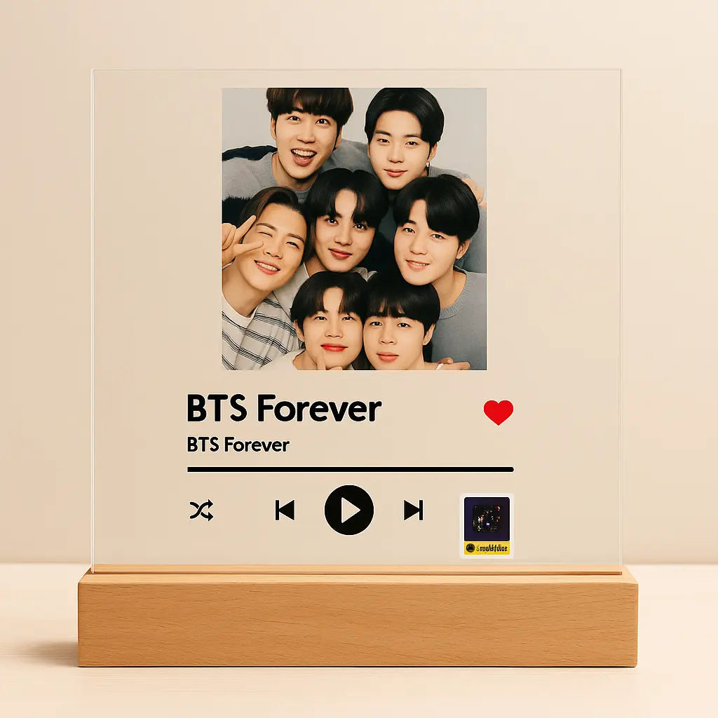 Personalized K-Pop Bias LED Acrylic Music Plaque – Custom Idol Photo & Song with Light-Up Stand shineon