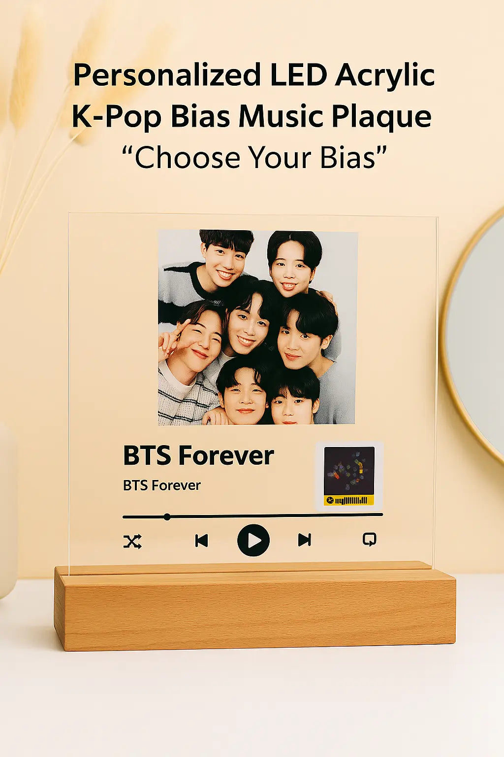 Personalized K-Pop Bias LED Acrylic Music Plaque – Custom Idol Photo & Song with Light-Up Stand shineon
