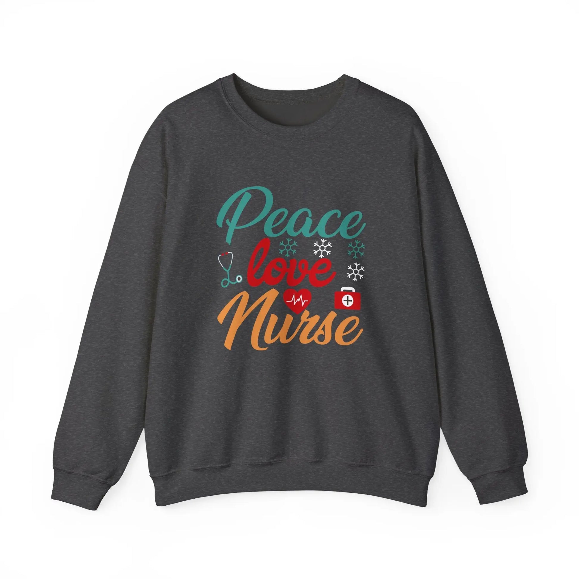 Peace, Love, Nurse Sweatshirt | Unisex Crewneck, Gift for Nurses, Cute Medical Apparel, Holiday Sweatshirt, Nurse Appreciation Printify