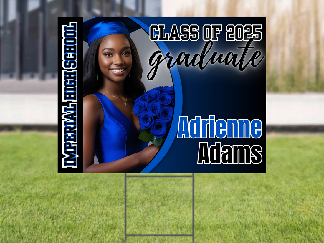 Personalized Graduation Yard Sign | Class of 2025 Blue & Black Elegant Banner