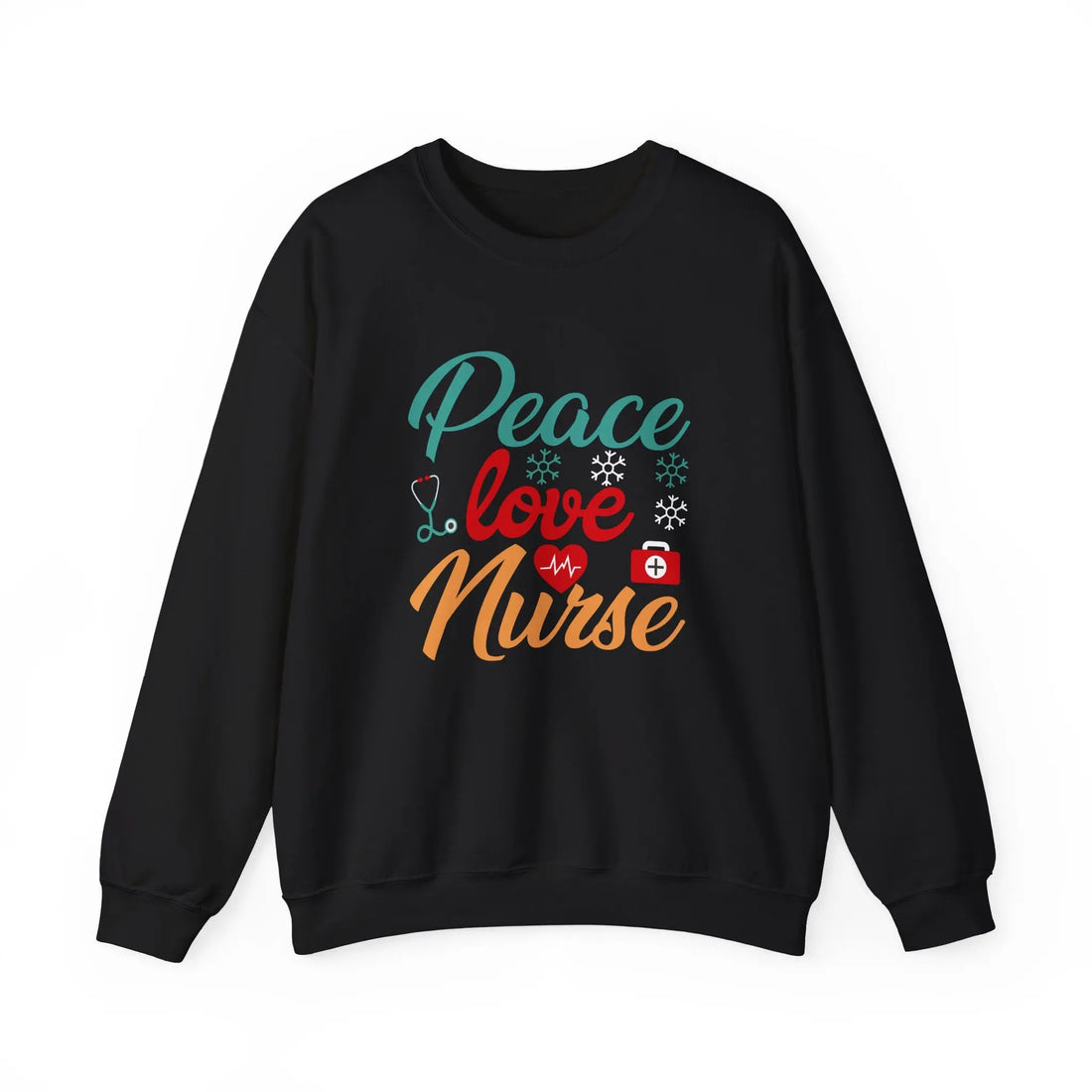 Peace, Love, Nurse Sweatshirt | Unisex Crewneck, Gift for Nurses, Cute Medical Apparel, Holiday Sweatshirt, Nurse Appreciation Printify
