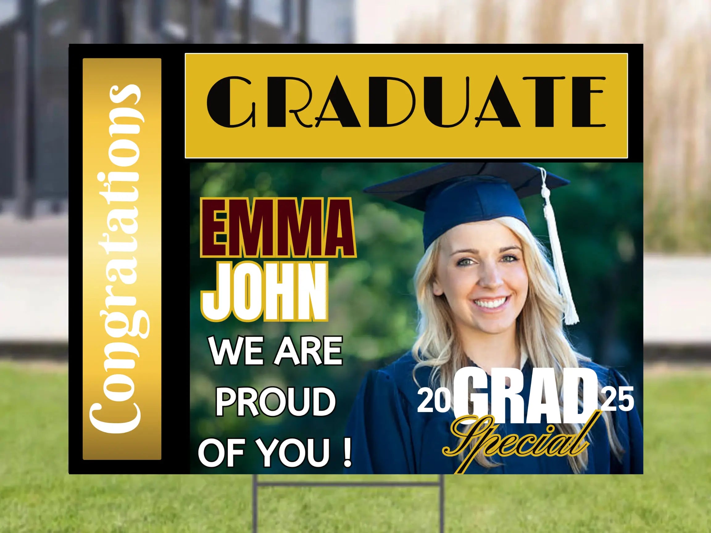 Custom Graduation Yard Sign - Elegant Black and Gold Modern Design Lichi Gifts