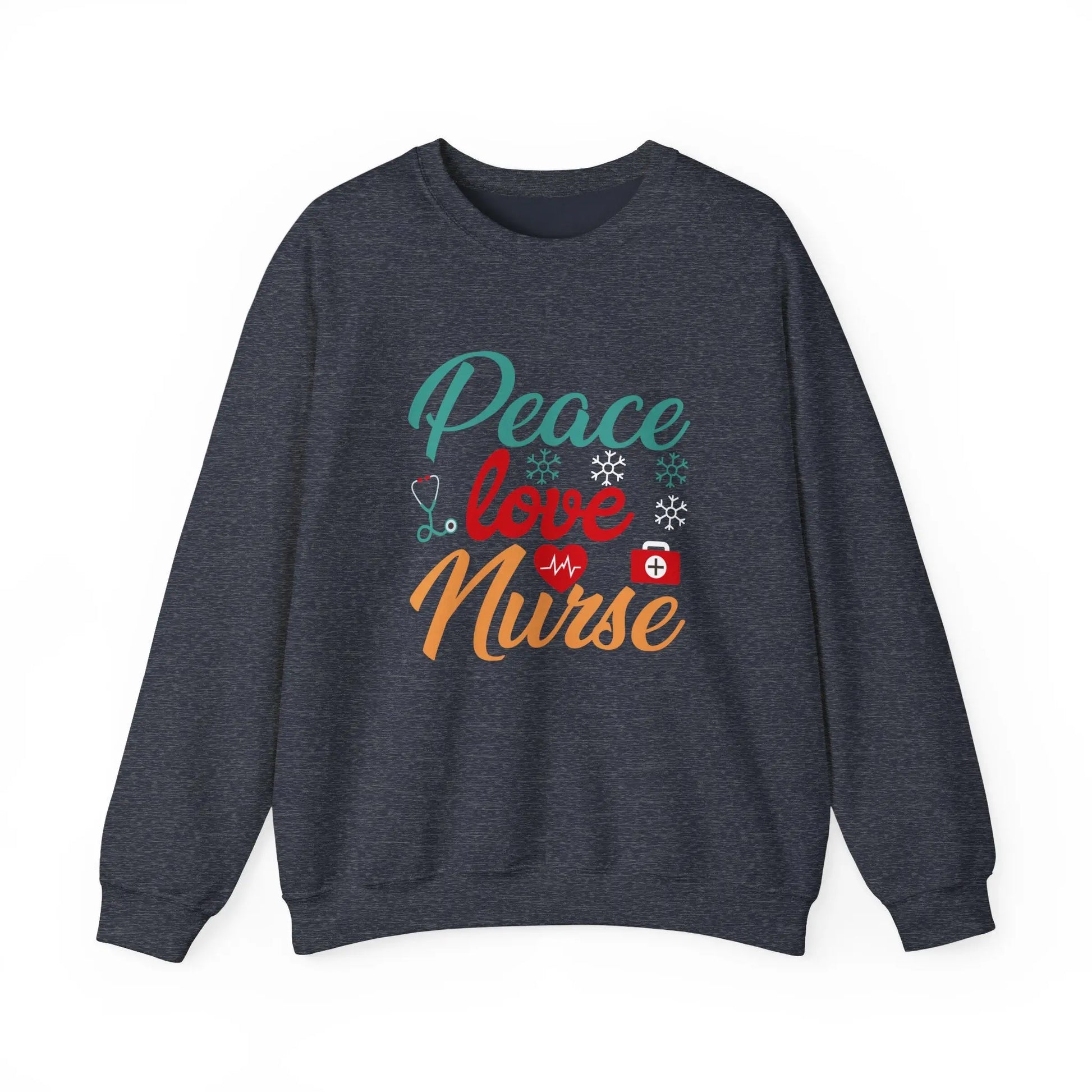 Peace, Love, Nurse Sweatshirt | Unisex Crewneck, Gift for Nurses, Cute Medical Apparel, Holiday Sweatshirt, Nurse Appreciation Printify