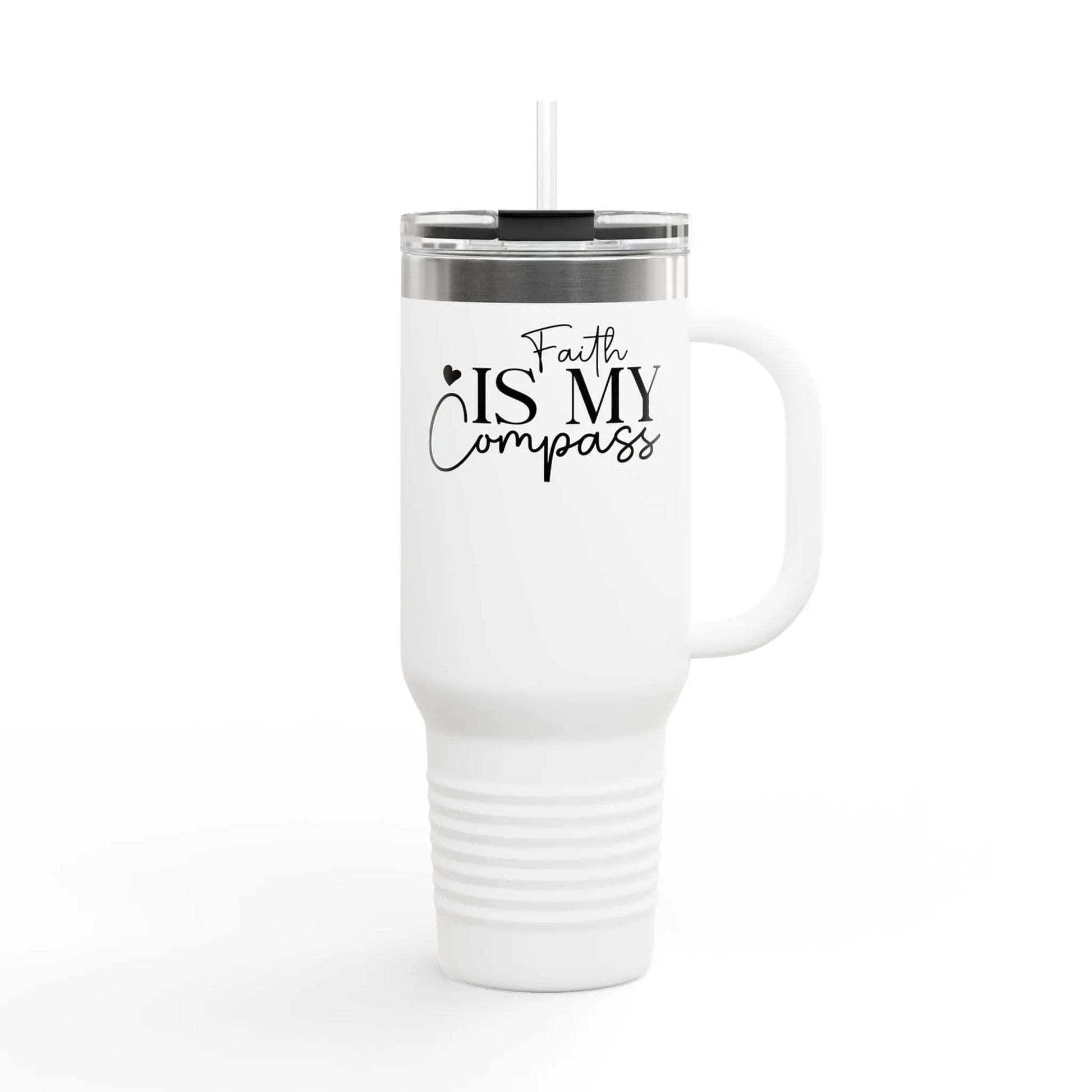 Faith is My Compass, Insulated Travel Mug, 40oz – Motivational Drinkware for Faith Lovers, Family Gifts, Outdoor Adventures, Travel [...] Printify