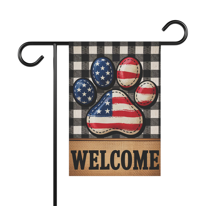 Patriotic Garden Banner, Welcome Paw Print Flag, 4th of July Outdoor Decor, American Flag Garden Flag, Pet Lovers Home Decoration
