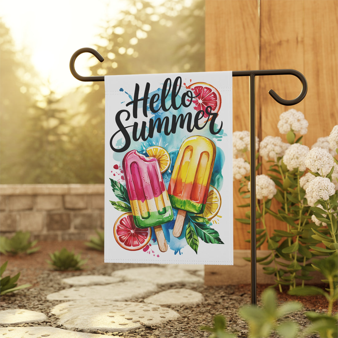 “Hello Summer” Garden Flag – Vibrant Popsicle Design