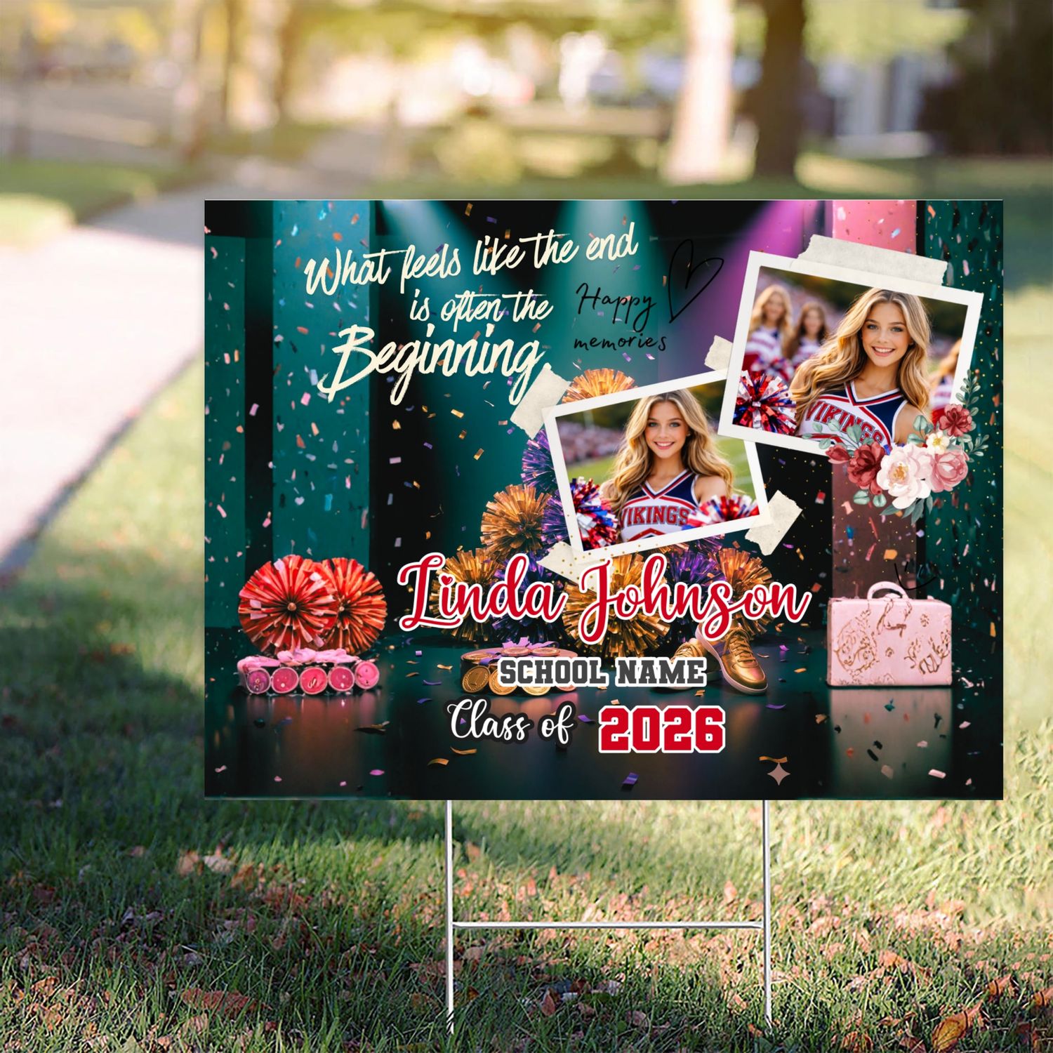 Personalized Cheerleader Graduation 2026 Yard Sign customall