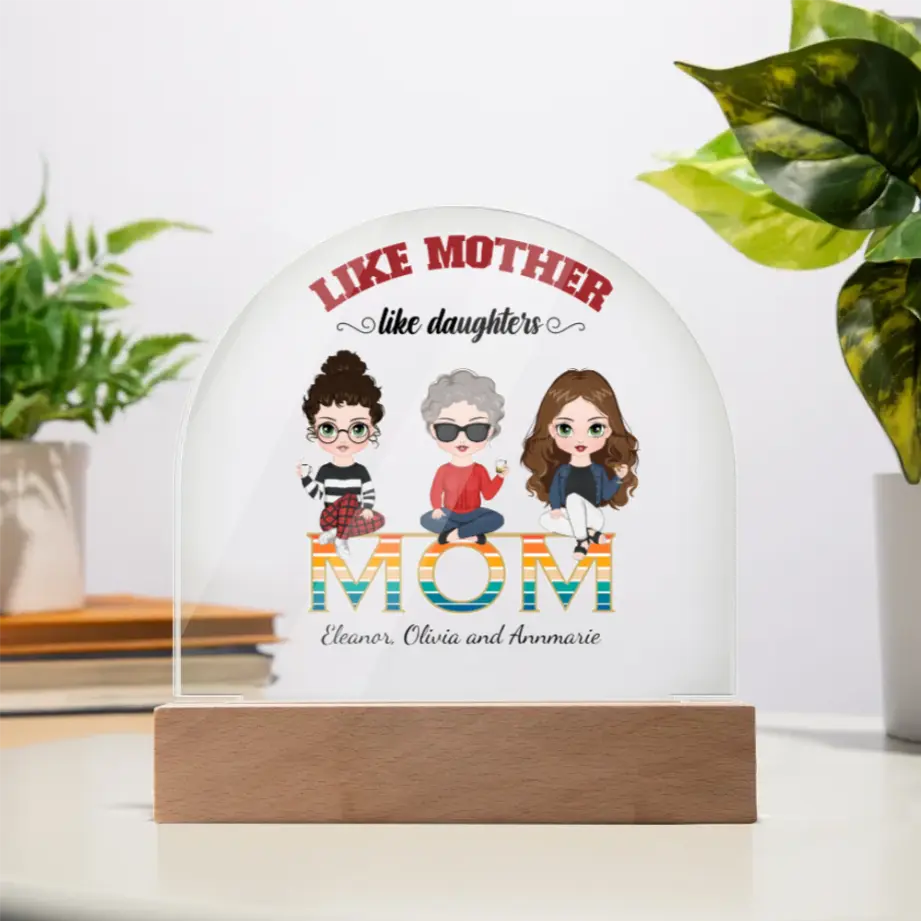 Like Mother, Like Daughters Personalized Dome Plaque – Custom Gift for Mom with Names & Cartoon Family shineon