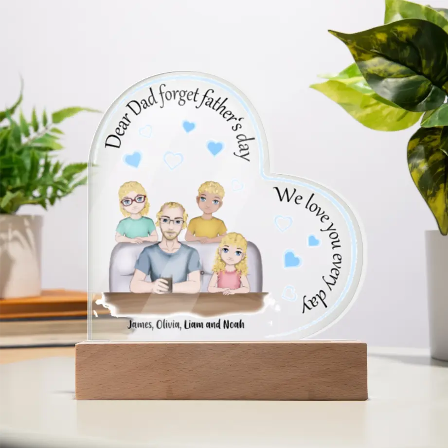 Personalized Acrylic Heart Plaque for Dad – Custom Father’s Day Gift from Kids shineon