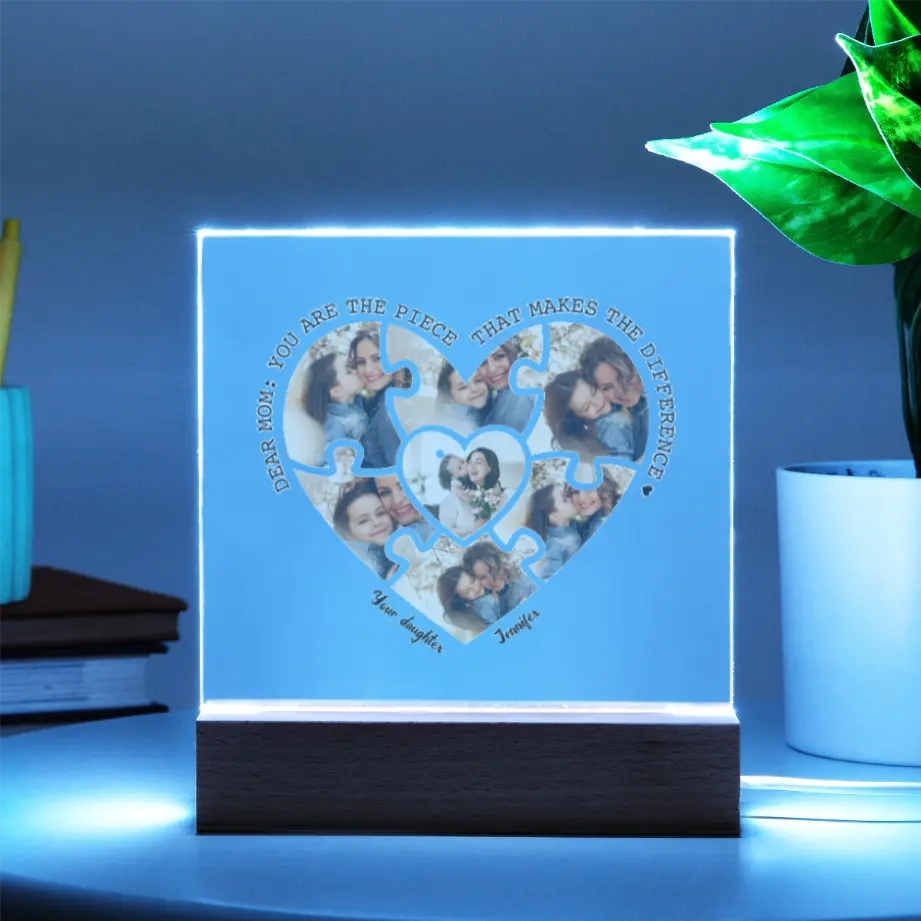 Customized Mom Gift - You Are The Piece That Makes The Difference Acrylic Sign with Wooden Stand - Heartfelt Gift for Mom shineon