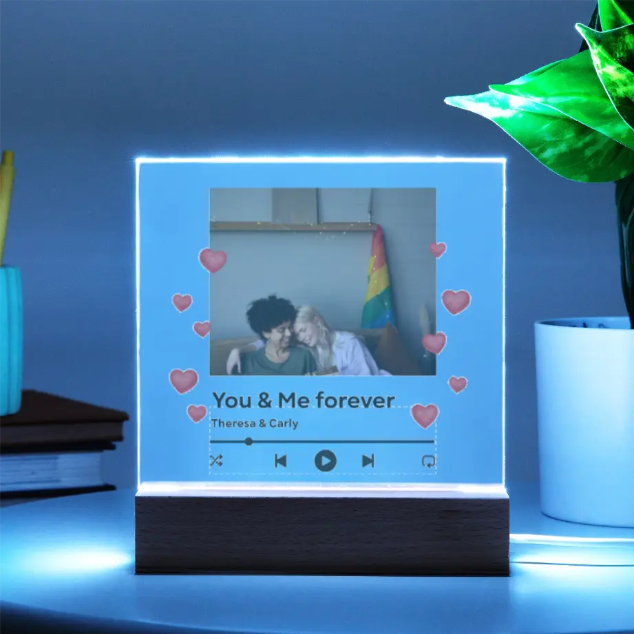 Personalized LED Acrylic Photo Plaque – “You & Me Forever” shineon