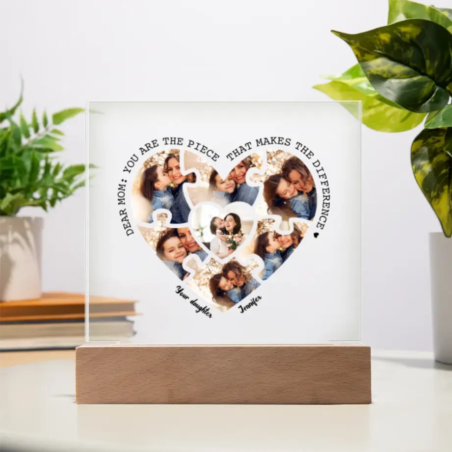 Customized Mom Gift - You Are The Piece That Makes The Difference Acrylic Sign with Wooden Stand - Heartfelt Gift for Mom shineon