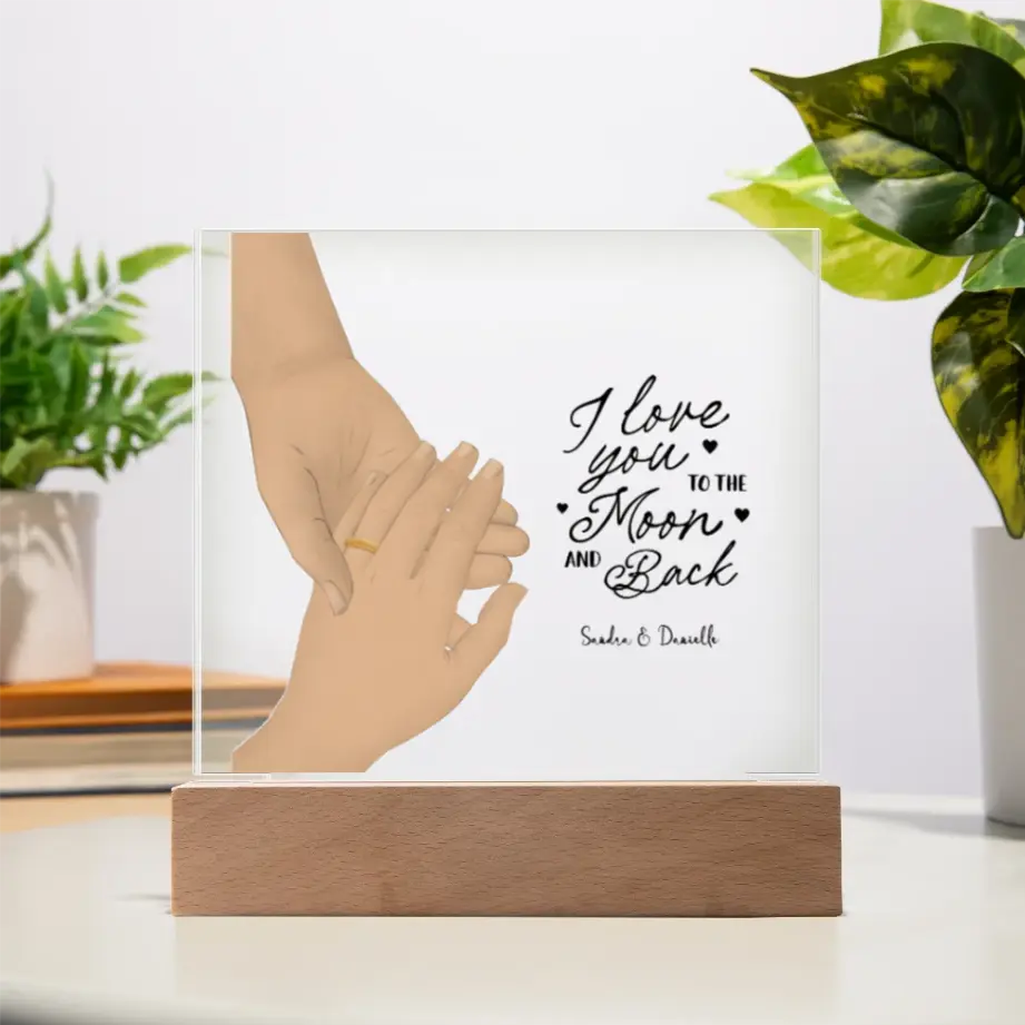 Personalized “I Love You to the Moon and Back” Acrylic Plaque – Romantic Couples Gift with LED Base shineon