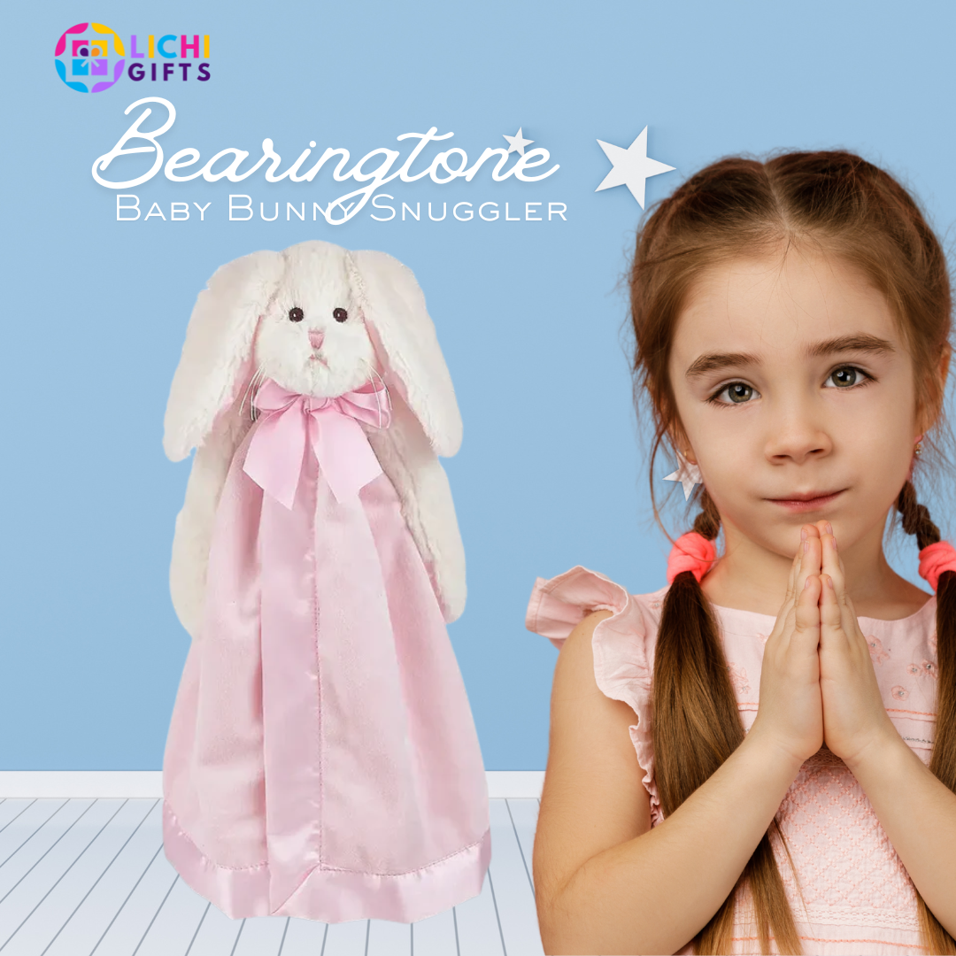Bearington Baby Bunny Snuggler – 15” Pink Plush Security Blanket Lovey with Gift Box | Soft Bunny Lovie for Baby Girls Lichi Gifts