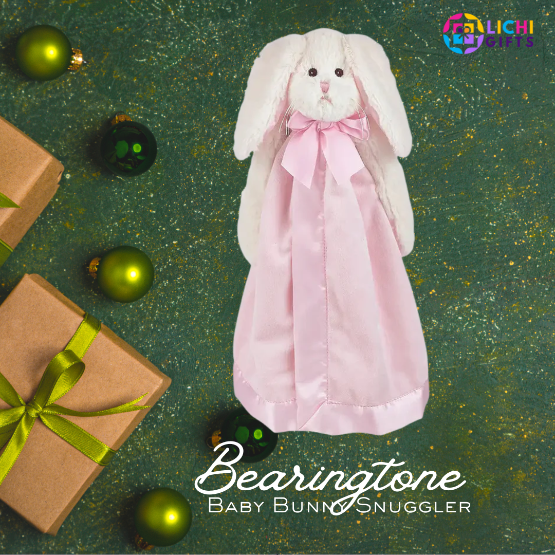 Bearington Baby Bunny Snuggler – 15” Pink Plush Security Blanket Lovey with Gift Box | Soft Bunny Lovie for Baby Girls Lichi Gifts