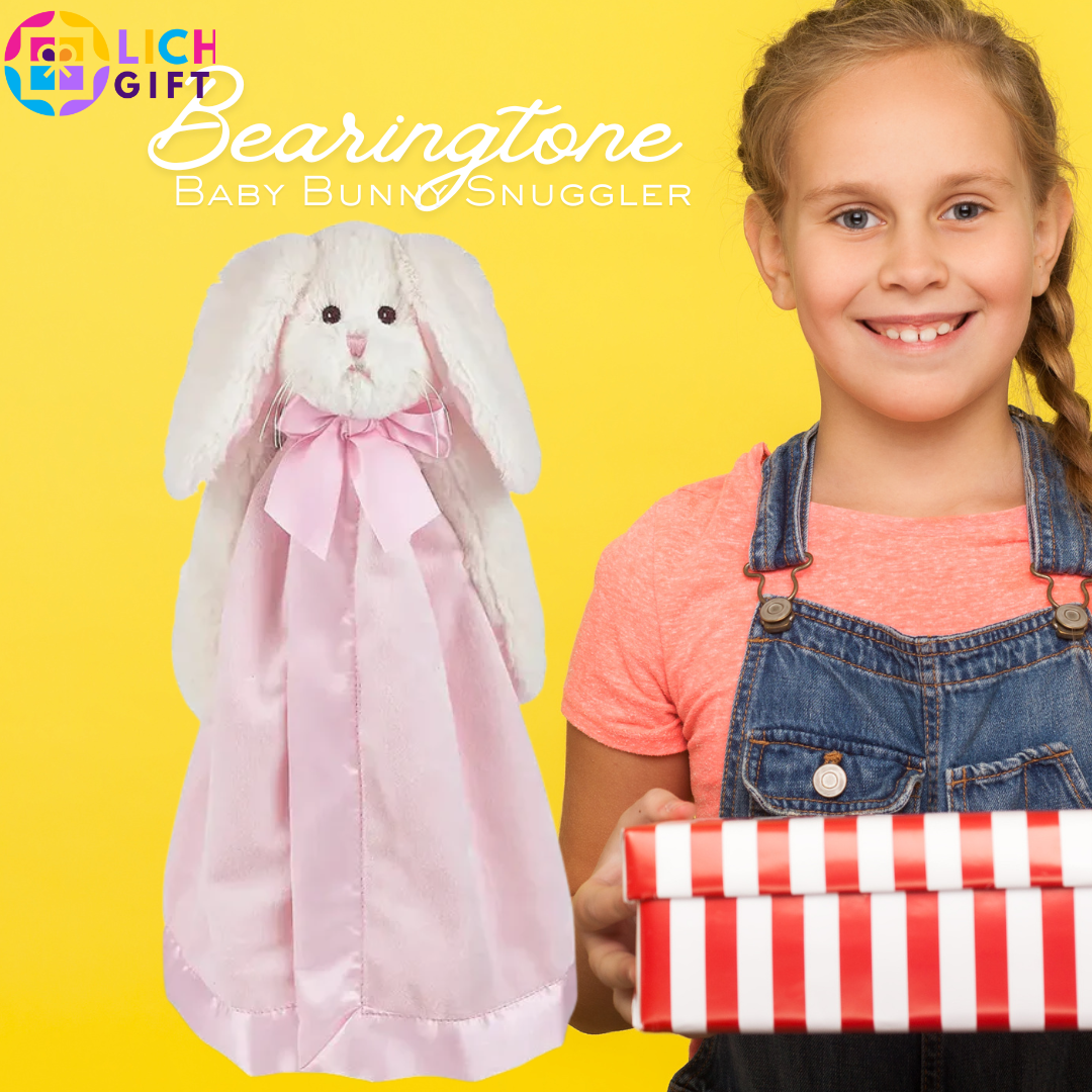 Bearington Baby Bunny Snuggler – 15” Pink Plush Security Blanket Lovey with Gift Box | Soft Bunny Lovie for Baby Girls Lichi Gifts